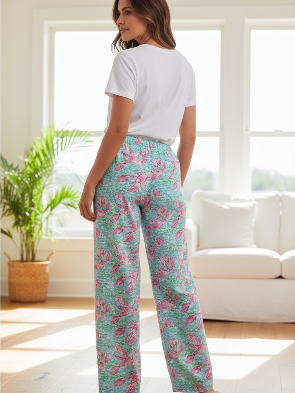 Lilly Pulitzer XS Beach Pant Lobster Print Coastal Lounge Pants Like New - Picture 3 of 5